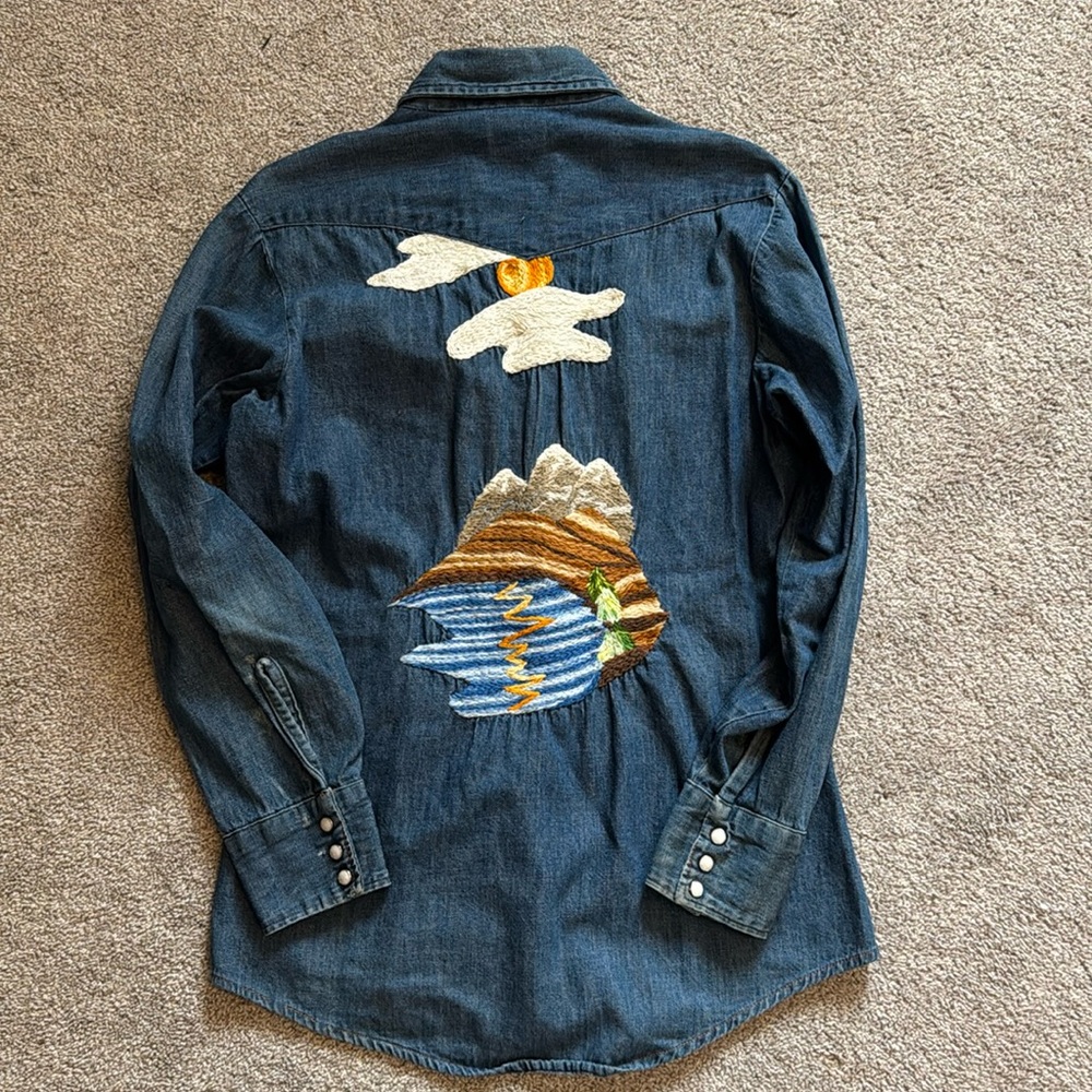 Triple LLL Brand Chambray Button Up with back Embroidery